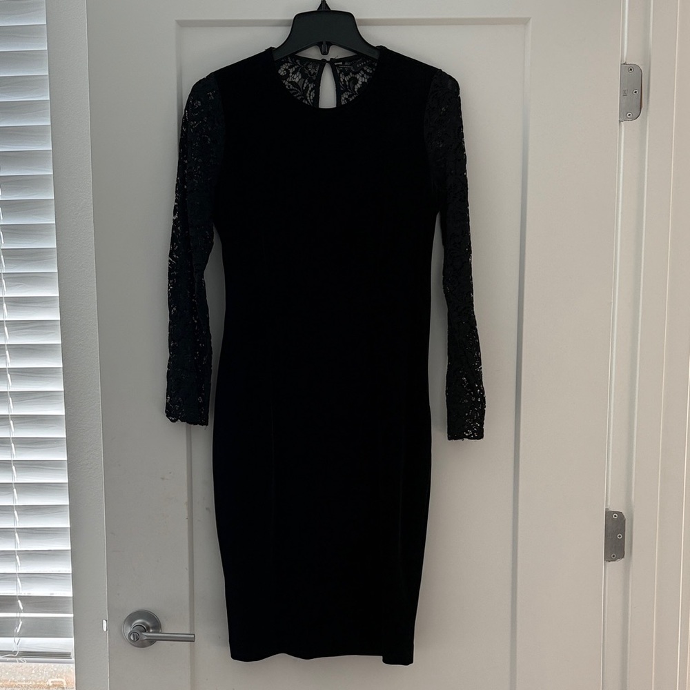 Zara Black Dress with Lace Sleeves